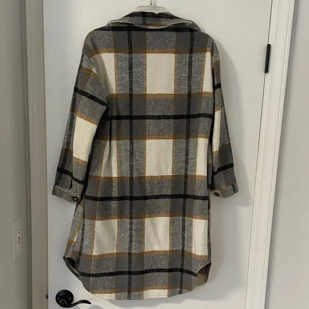 Plaid Button-Up Long Shacket - Picture 6 of 9